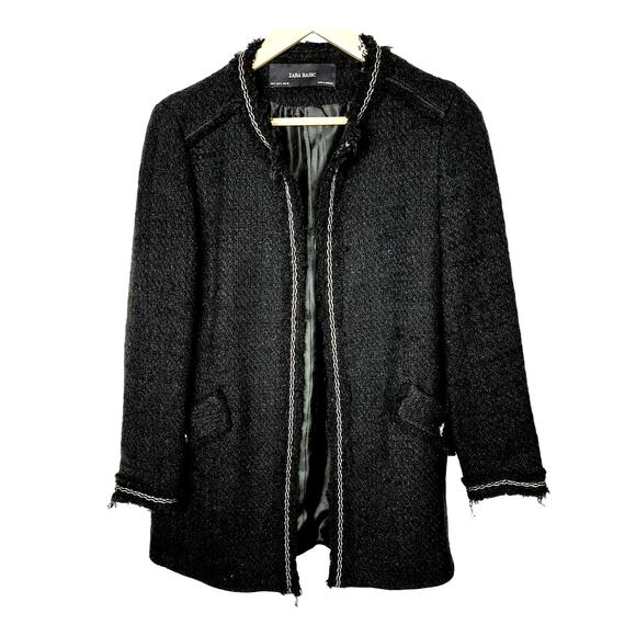 NEW! Zara Woman's S Tweed Boucle Evening Coat Lady Textured Jacket Black Gold - Picture 3 of 9